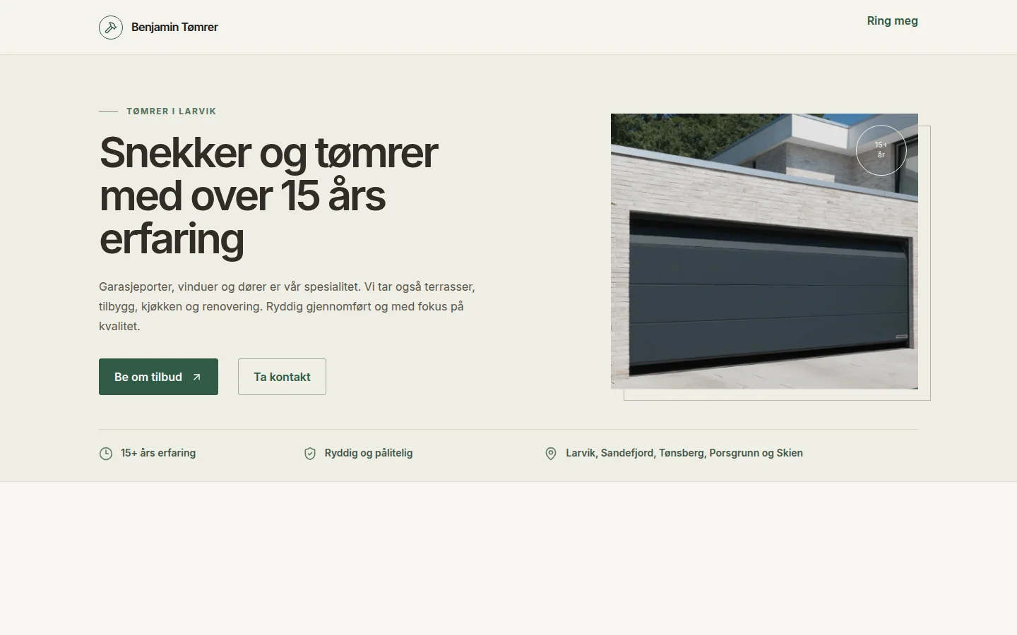Benjamin Tømrer – skjermbilde av nettsiden