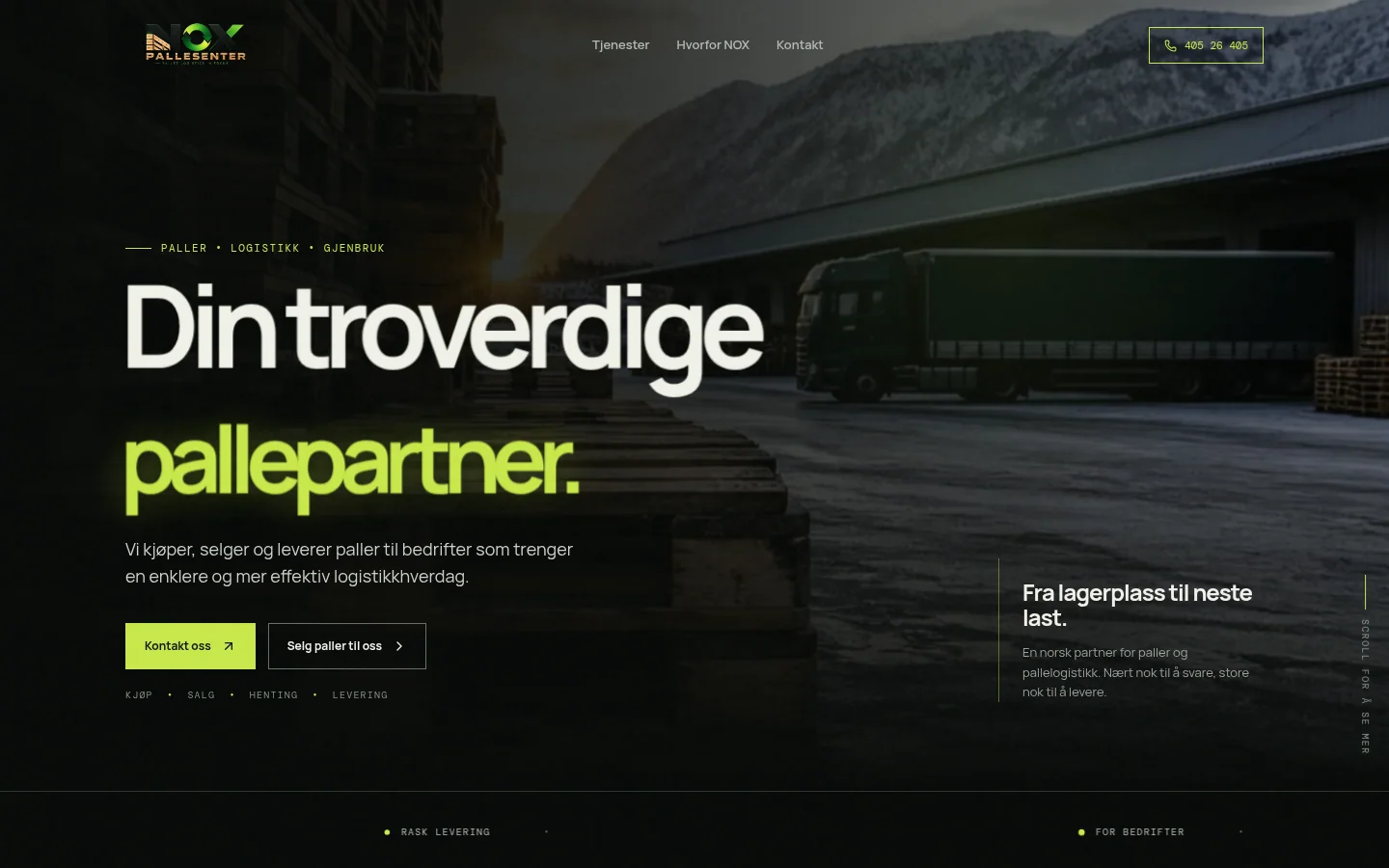 NOX Pallesenter – skjermbilde av nettsiden